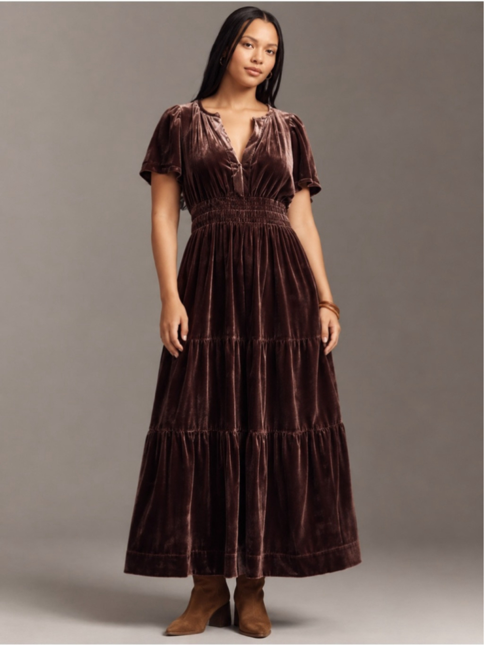 Anthropologie Somerset Velvet Maxi Dress – Chocolate Brown 🤎 Size 1X